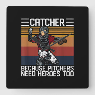 Funny Baseball Catcher Vintag Pitcher brauchen Lie Quadratische Wanduhr