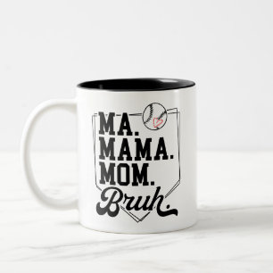 Funny Baseball Mama Bruh mit Teamname und Nummer Zweifarbige Tasse