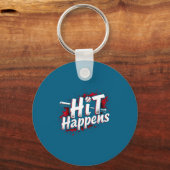 Funny Baseball Quote Gift Hit Happens Schlüsselanhänger (Vorderseite)