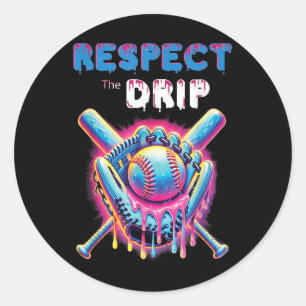 Funny Baseball Tropfen Ice Cream Dripping Respekt  Runder Aufkleber