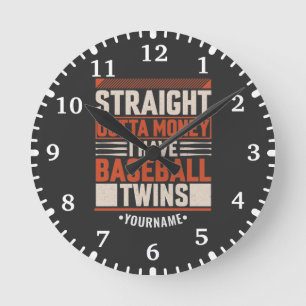 Funny Baseball Twin Parent Gift Runde Wanduhr