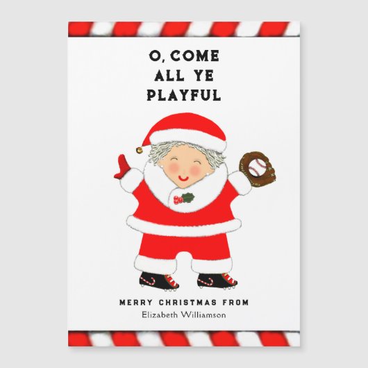 Funny Baseball Weihnachtskarten Magnetkarte (Vorderseite)