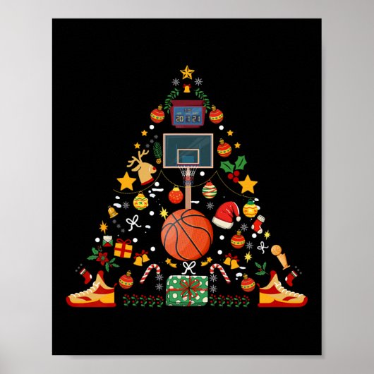 Funny Basketball Ball Hoop Weihnachtsbaum Merry Xm Poster (Vorne)