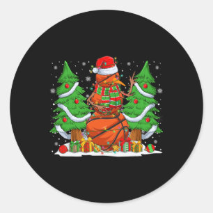Funny Basketball Balls Snowman Weihnachtsbaum Ligh Runder Aufkleber