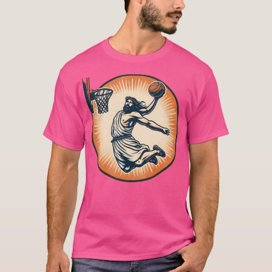 Funny Basketball Retro Jesus Christus T-Shirt (Vorderseite)