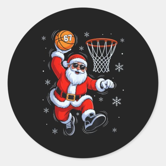 Funny Basketball Santa 67 Christmas Xmas Holiday K Runder Aufkleber (Vorderseite)