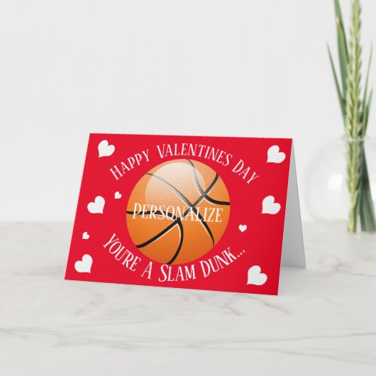 Funny Basketball Slam Dunk Valentins Feiertagskarte (Vorderseite)