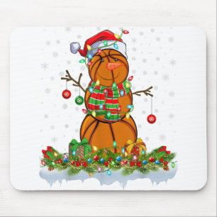 Funny Basketball Snowman Xmas Lights Basketball Ch Mousepad