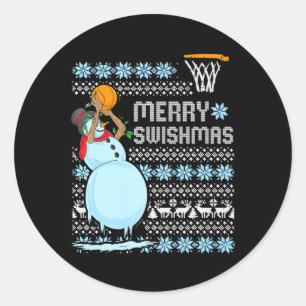 Funny Basketball Weihnachtsangebot Merry Swishmas  Runder Aufkleber
