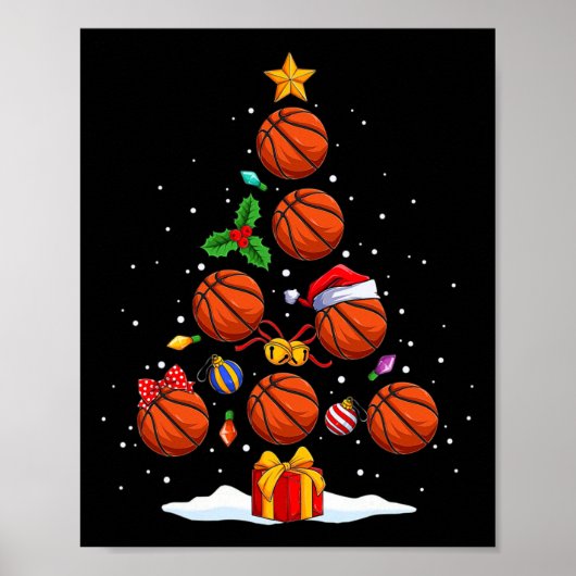 Funny Basketball Weihnachtsbaum Lichter Xmas für m Poster (Vorne)