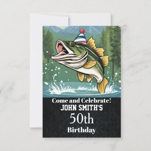 Funny Bass Fishing Birthday Party Men's Einladung (Vorderseite)