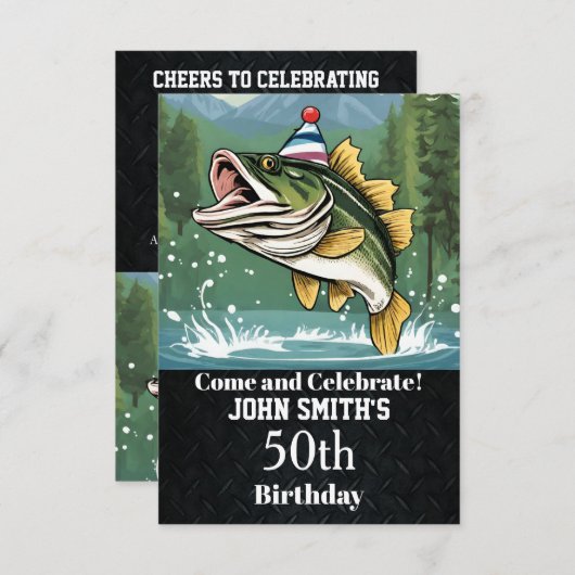 Funny Bass Fishing Birthday Party Men's Einladung (Vorne/Hinten)