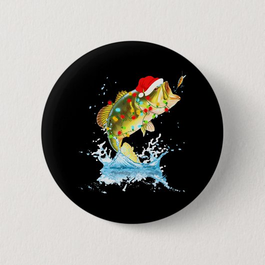 Funny Bass Fishing Weihnachtsmannmütze Christmas P Button (Vorderseite)