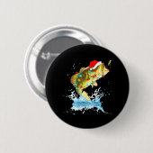 Funny Bass Fishing Weihnachtsmannmütze Christmas P Button (Vorne & Hinten)