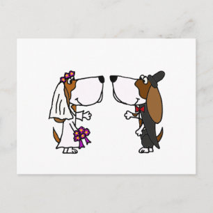 Funny Basset Hound Bridge und Groom Wedding Art Postkarte