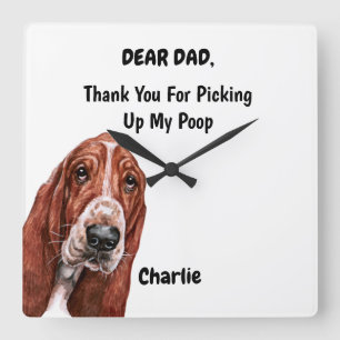 Funny Basset hound Dad Watercolor Canine Art Quadratische Wanduhr