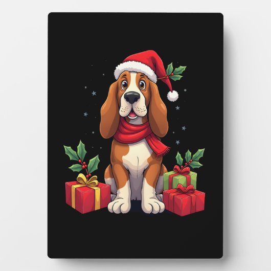 Funny Basset Hound Dog Christmas Outfits Santa Hat Fotoplatte (Vorderseite)