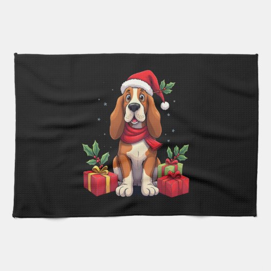 Funny Basset Hound Dog Christmas Outfits Santa Hat Geschirrtuch (Horizontal)