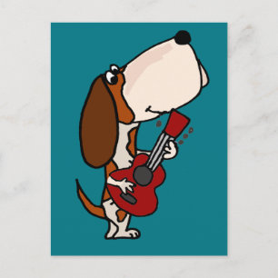 Funny Basset Hound Hund Gitarre spielen Postkarte