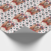 Funny Basset Hound Hund Liebe Rotes Herz und Pfote Geschenkpapier (Ecke)