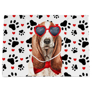 Funny Basset Hound Hund Liebe Rotes Herz und Pfote Große Geschenktüte