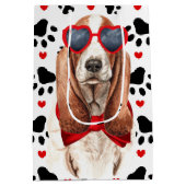 Funny Basset Hound Hund Liebe Rotes Herz und Pfote Mittlere Geschenktüte (Rückseite)