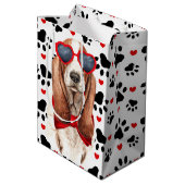 Funny Basset Hound Hund Liebe Rotes Herz und Pfote Mittlere Geschenktüte (Rückseite Schrägansicht)
