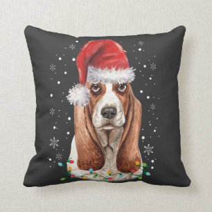 Funny Basset Hound Hund Weihnachten Weihnachtsmann Kissen