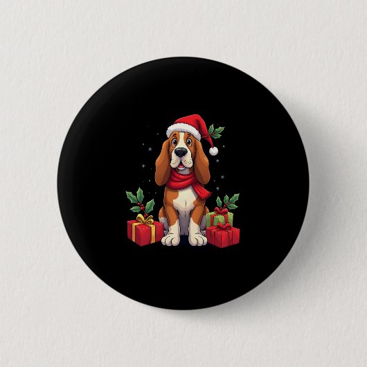 Funny Basset Hound Hund WeihnachtsOutfits Weihnach Button (Vorderseite)