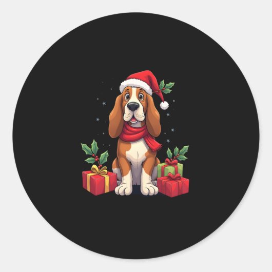 Funny Basset Hound Hund WeihnachtsOutfits Weihnach Runder Aufkleber (Vorderseite)