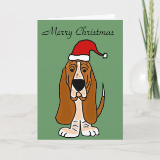 Funny Basset Hound in der Weihnachtsmannmütze Weih Feiertagskarte