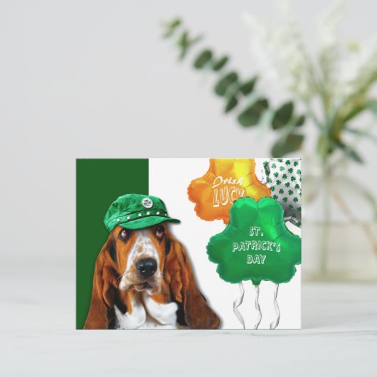 Funny Basset Hound St. Patrick's Day Postcard Postkarte (Stehend Vorderseite)