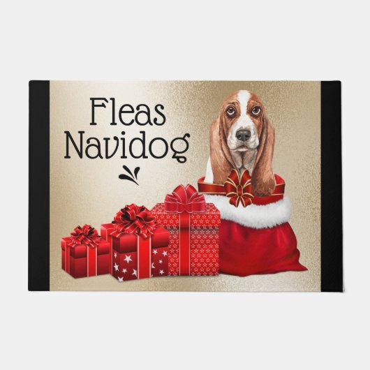 Funny Basset Hund Weihnachtsflohen navidog xmas Fußmatte (Vorderseite)