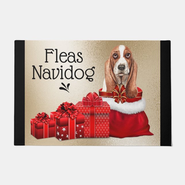 Funny Basset Hund Weihnachtsflohen navidog xmas Fußmatte (Vorderseite)