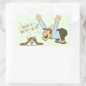 Funny Basset und Man feiern den New Years Cartoon Rechteckiger Aufkleber (Tasche)