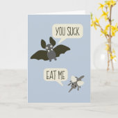 Funny Bat und Moskito Cartoon Light Blue Geburtsta Karte (Gelbe Blume)