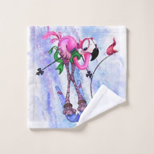Funny Bath Handtücher mit rosa Flamingo Skier (Waschlappen)