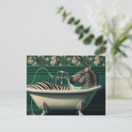 Funny Bathtub Zebra Postcard Postkarte (Stehend Vorderseite)