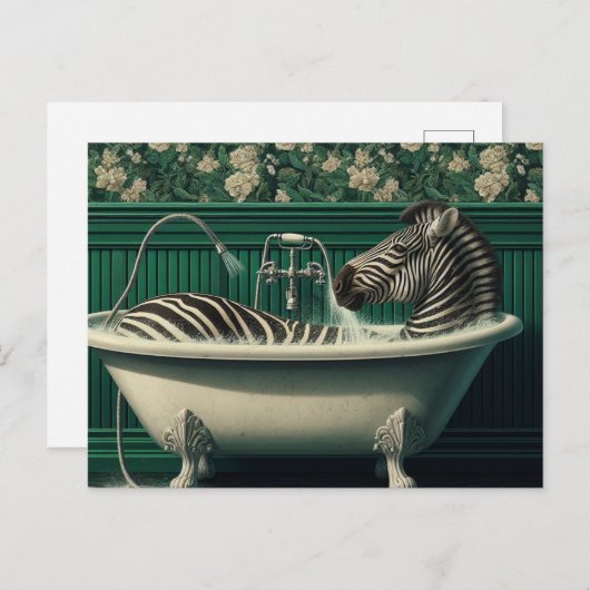 Funny Bathtub Zebra Postcard Postkarte (Vorne/Hinten)