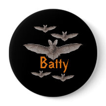 Funny Batty Vintag Bats Schwarz und Orange Pinback