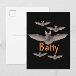 Funny Batty Vintag Bats Schwarz und Orange Postkarte
