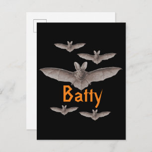 Funny Batty Vintag Bats Schwarz und Orange Postkarte