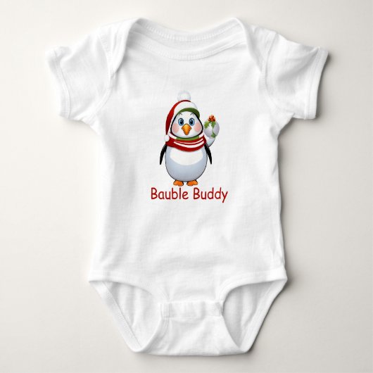 Funny Bauble Buddy Penguin Weihnachten Baby Strampler (Vorderseite)