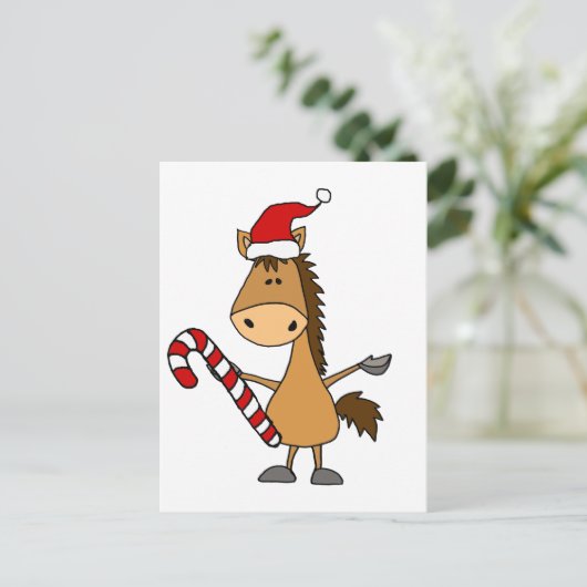 Funny Bay Horse in Weihnachtsmannmütze Weihnachten Postkarte (Stehend Vorderseite)