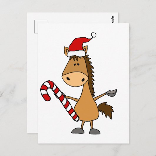 Funny Bay Horse in Weihnachtsmannmütze Weihnachten Postkarte (Vorne/Hinten)