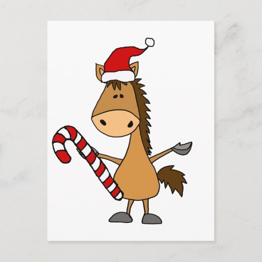 Funny Bay Horse in Weihnachtsmannmütze Weihnachten Postkarte (Vorderseite)