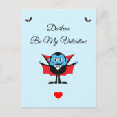 Funny Be mein Valentine Cartoon Vampire Bat Name Postkarte (Vorderseite)
