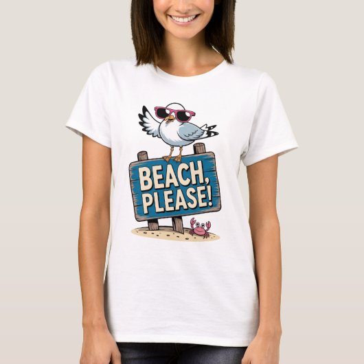 Funny Beach Bitte Seagull Pink Brille Sommer T-Shirt (Vorderseite)