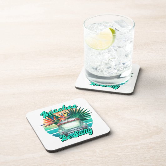 Funny Beach Classic Car Retro Sunset Getränkeuntersetzer (Rechte Seite)