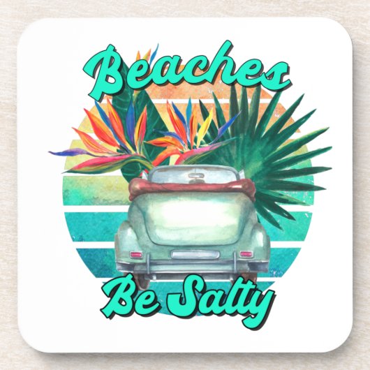 Funny Beach Classic Car Retro Sunset Getränkeuntersetzer (Vorderseite)